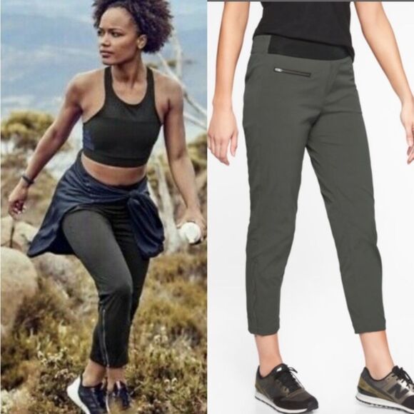 Athleta Mod Trekkie Crop Pants Size 4 Gray Black Pull On - Picture 2 of 8